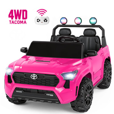 Toyota Tacoma Licensed 24V 4WD Kids Ride On Truck, 2 Seater Electric Vehicle W/ Remote, LED Lights,Pink