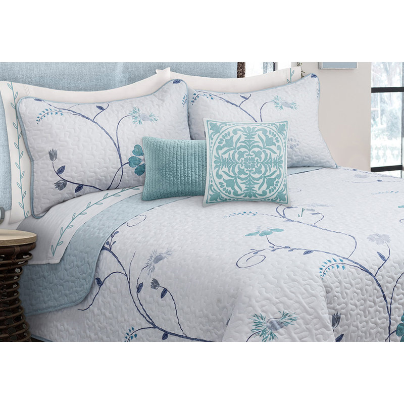 Floral Quilt, Twin Quilt + 1 Sham, White