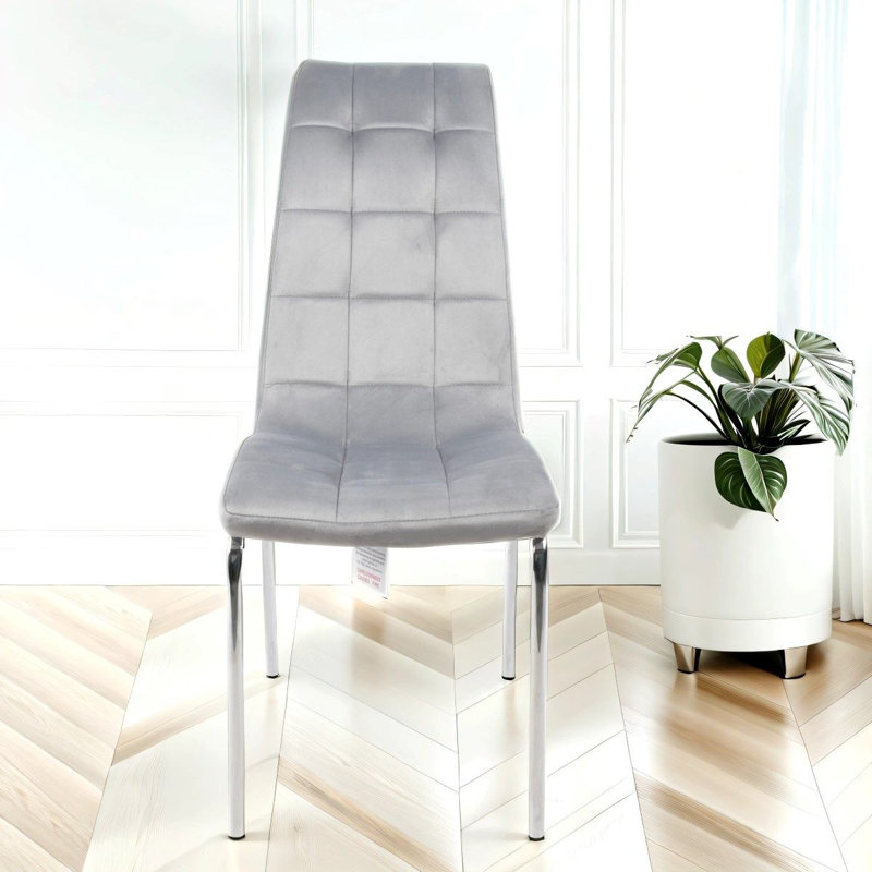 Eterno Luxurious Dining Chair With Silver Legs, 1, Light Grey