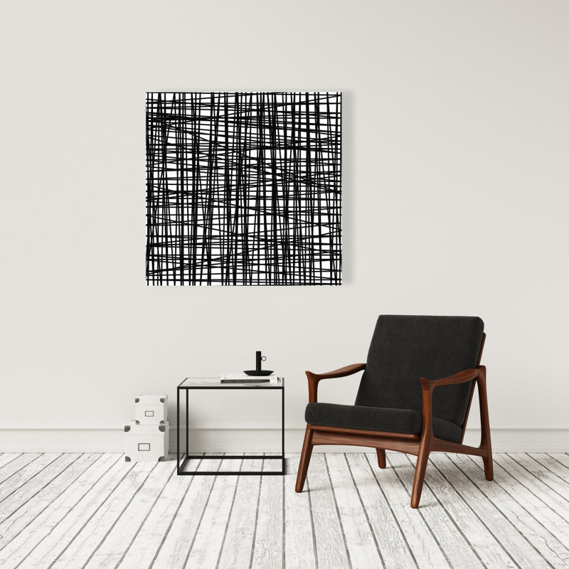 Petites rayures abstraites - Toile abstraite noire pour la décoration intérieure
