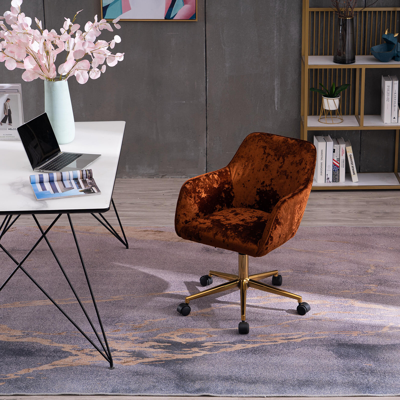 Rust velvet 2025 office chair