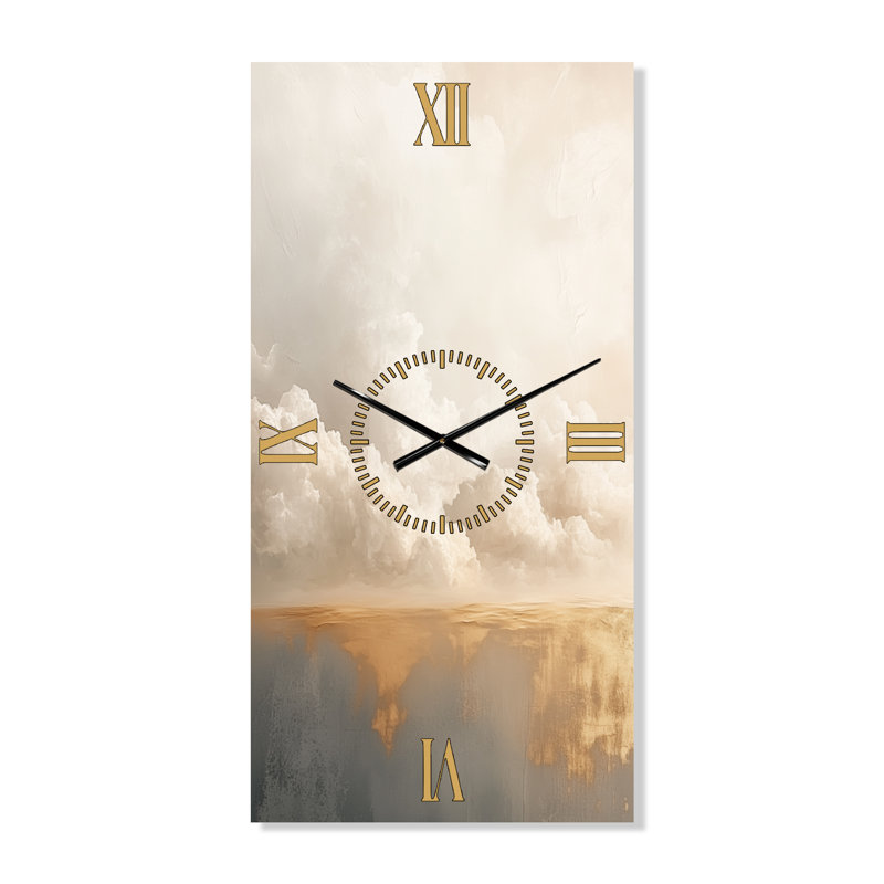Horizon Nuageux Minimal II - Horloge murale minimaliste en métal silencieux, H 32 po x l 16 po - Rectangle