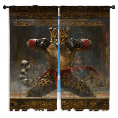 Boxing Cheetah Window Curtains  Wildlife Industrial Drapes - 2 Panels