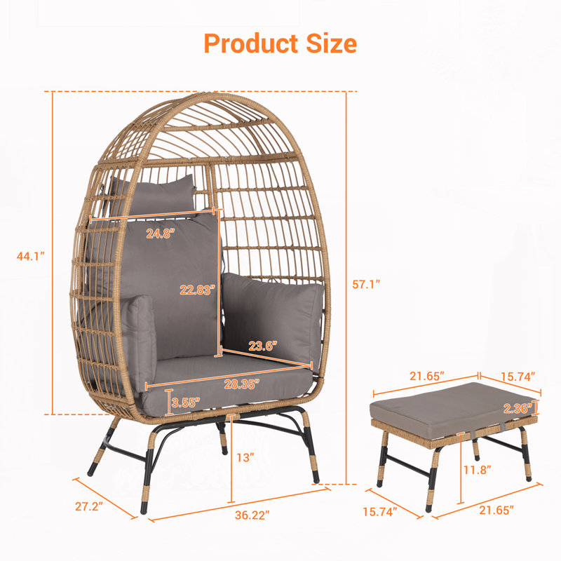 Fauteuil en rotin avec repose-pieds et coussins épais, Gris foncé