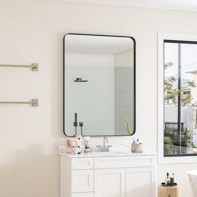 Miroir mural noir rectangulaire 30 po x 40 po avec cadre en métal - Décoration de chambre à coucher, salle de bain, salon, - encadré