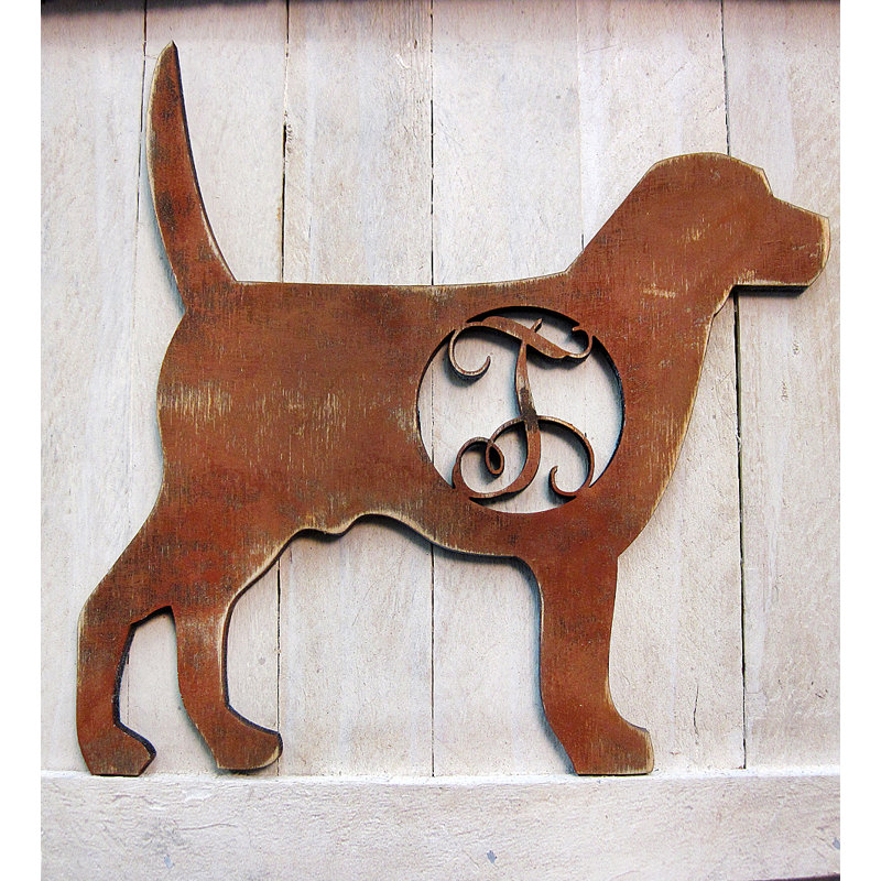 Décoration murale de forme simple lettre en bois dog rustique, T