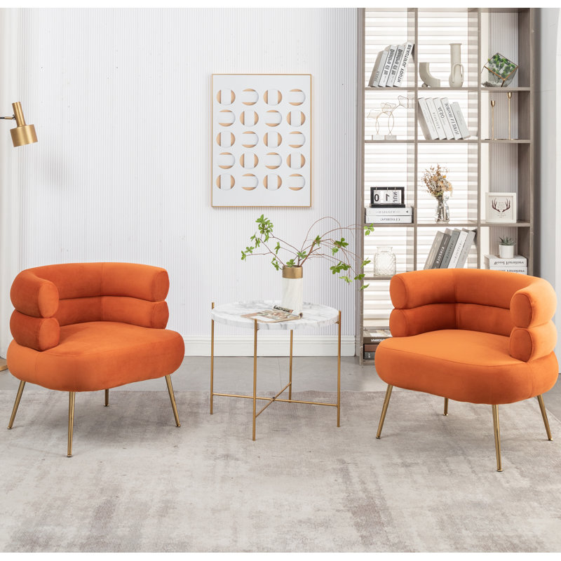 Demetrius Upholstered Barrel Chair, Orange Velvet