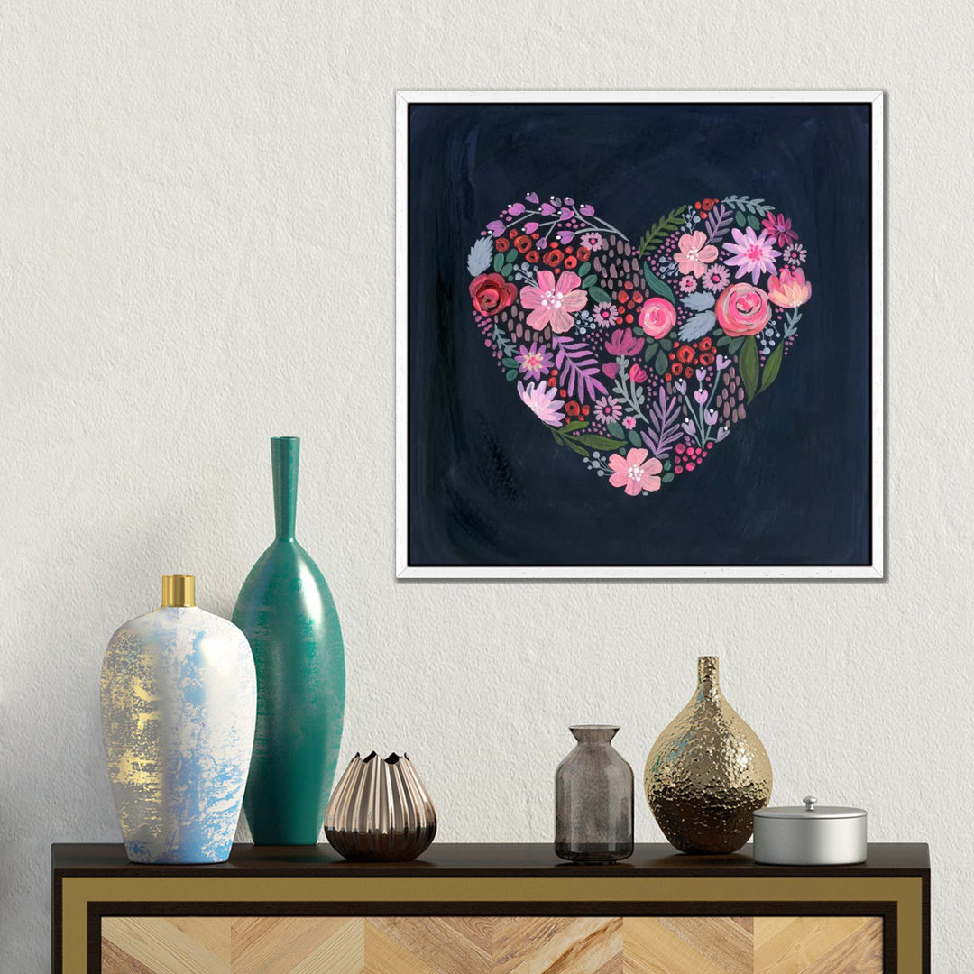 Floral Heart On Navy von Stephanie Corfee - Gallery-Wrapped Canvas Giclée on Canvas