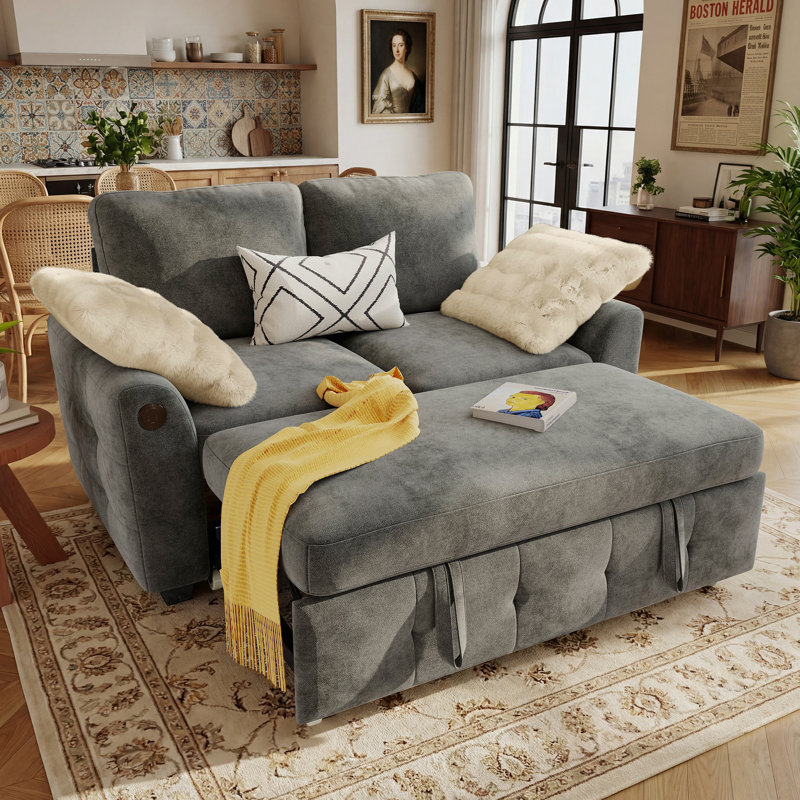 Canapé-lit en chenille 59 po avec lit escamotable et chargement USB Macleod, GREY