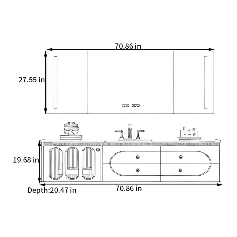 Armoire de salle de bain style français, 19.68" H x 70.86" W x 20.47" D