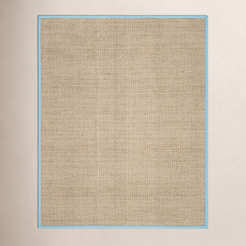 Tapis naturel / turquoise en bambou Chester, Rectangle 8 pi x 10 pi