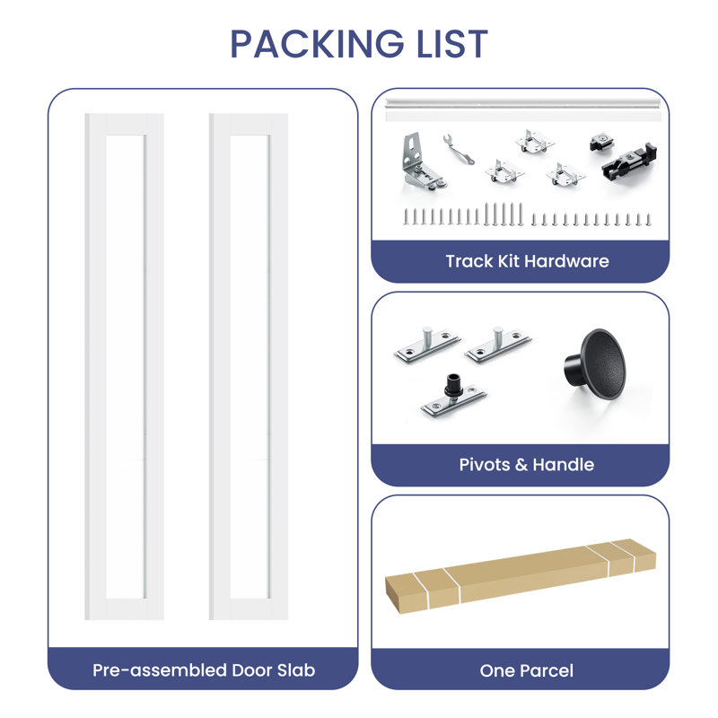 1-Lite Frosted Glass and Solid Manufactured Wood Bi-Fold Doors with Hardware Kit, 24" x 78"