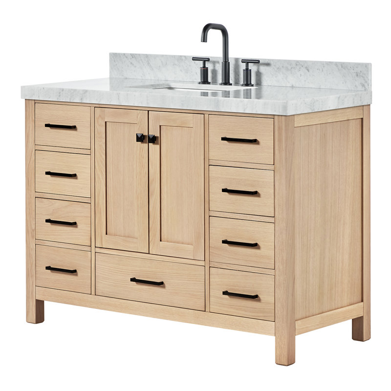 Meuble-lavabo simple 48 po avec plateau en marbre Cambridge, Chêne