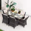 Ensemble repas pour 6 personnes en osier avec table rectangulaire, coussins inclus