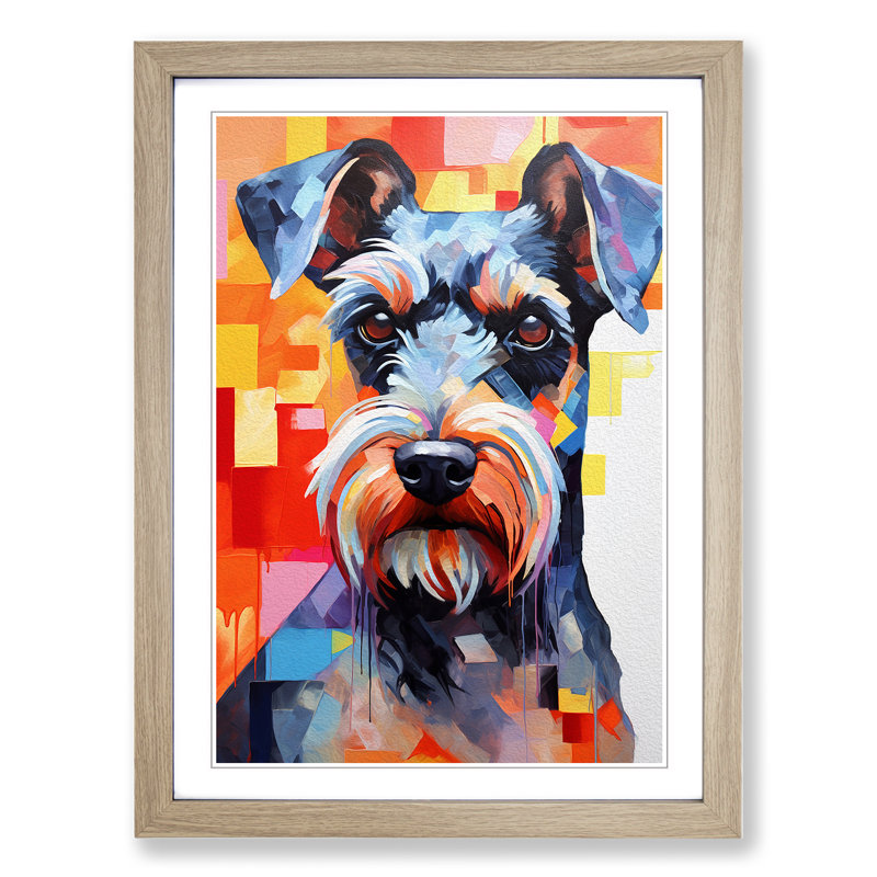 Schnauzer Constructivism - Single Picture Frame Print on Wood, Oak, 34cm H x 25cm W x 2cm D