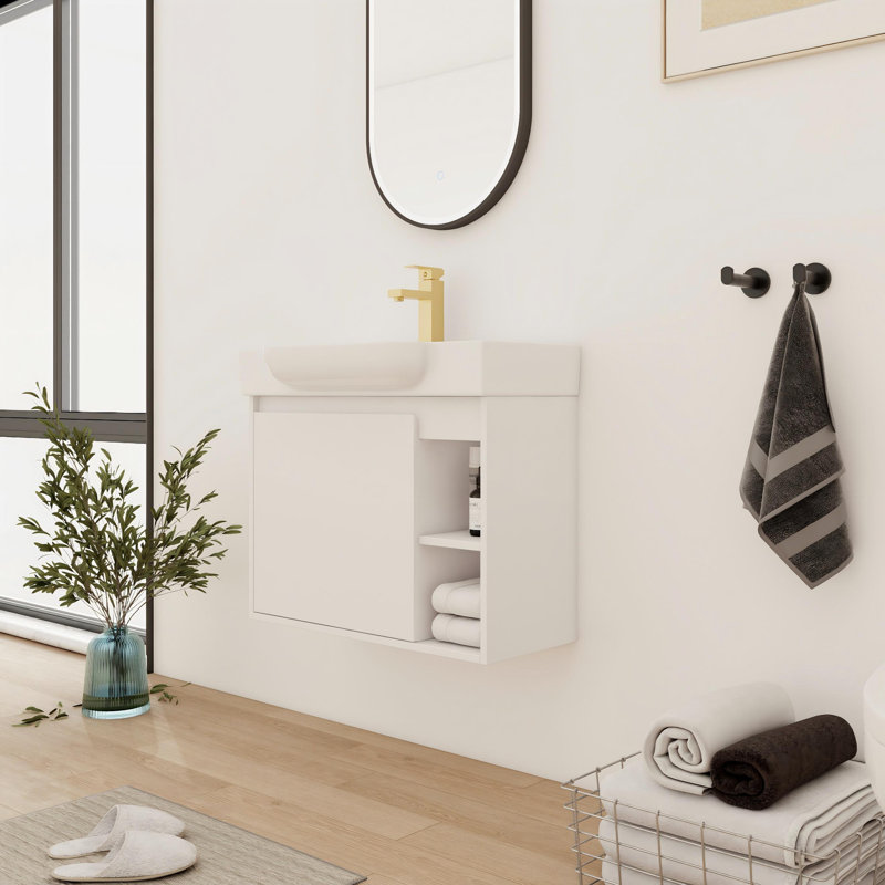 28'' Single Bathroom Vanity With Ceramic Top, White, 28"