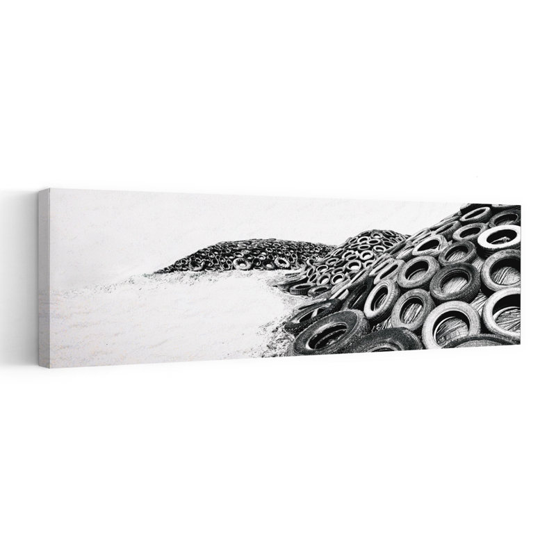Monochrome Tire Hills by Gilbert Claes - Wrapped Canvas Panoramic Print, 30.48 cm H x 91.44 cm W
