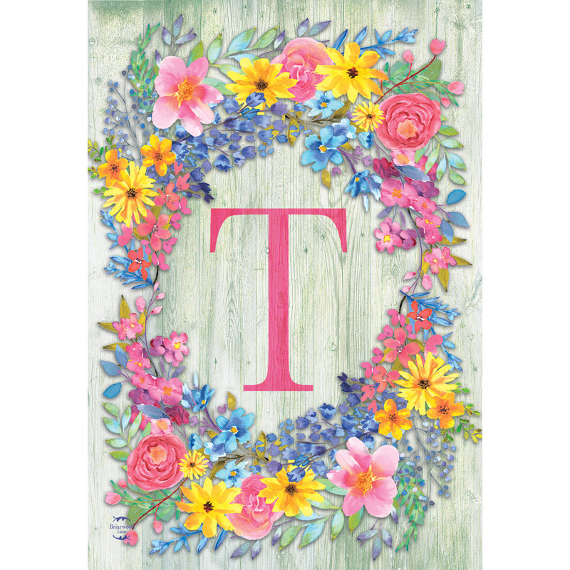 Drapeau de jardin printemps lettre monogramme T