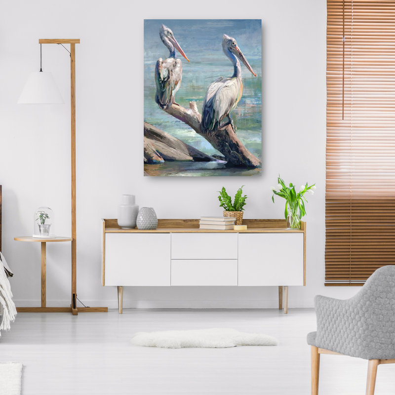 Large Coastal Pelican Pair Canvas Art Print