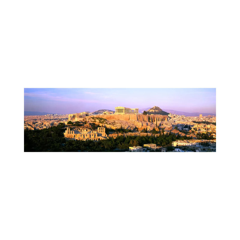 Aerial View Featuring the Acropolis of Athens, Greece 1 Piece Wrapped Canvas Panoramic Wall Art
