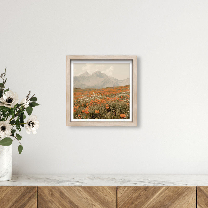 Orange Poppies Print by Oliver Gal, 13.5" H x 13.5" W, Natural Oak Shadowbox