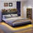 Floating Bed Frame With LED Light And Bookcase Storage Headboard