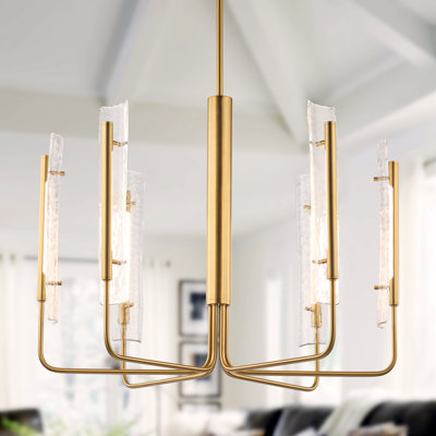 Lustre classique / traditionnel en acier à 6 lumières avec abat-jour en cristal