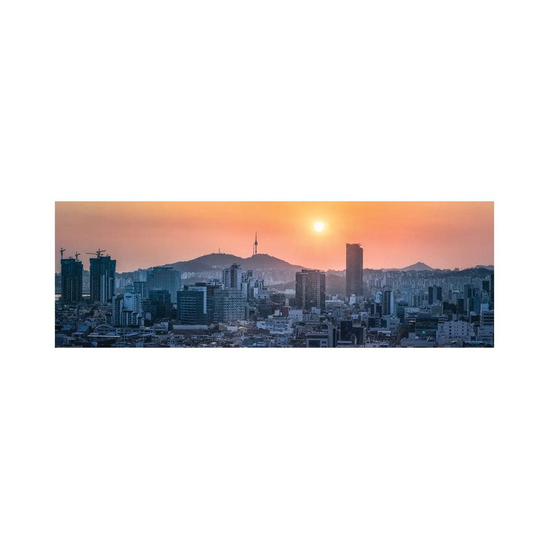 Seoul Skyline Panorama At Sunset With View Of Namsan Mountain And N Seoul Tower by Jan Becke - Wrapped Canvas Panoramic Print