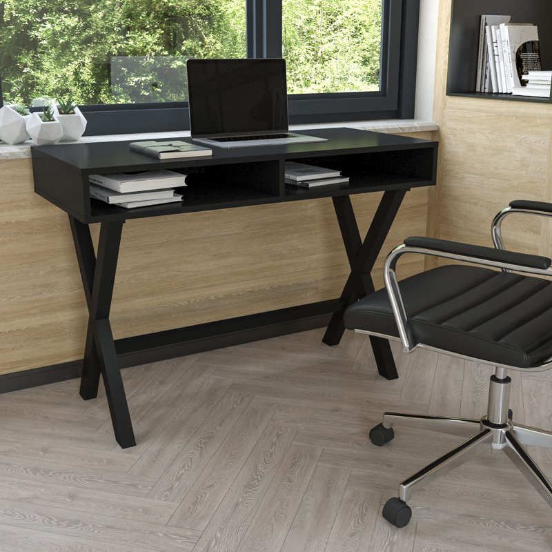 Bureau d'écriture avec rangement ouvert Moncrief Home Office - Bureau de table, Noir