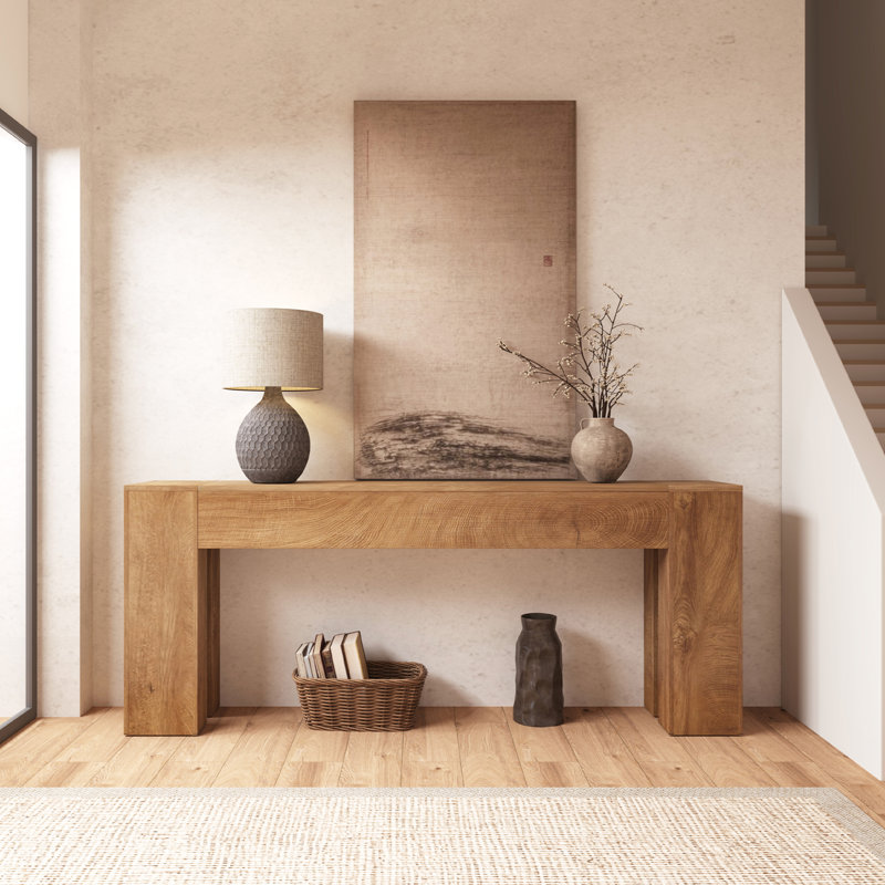 Table basse de style campagnard pour le vestibule du vestibule de l'entrée du couloir, table basse en bois avec base double en bois