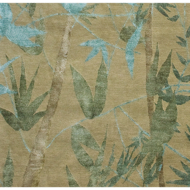 Tapis rectangulaire en laine / soie noué à la main bleu / brun / vert, Rectangle 3 pi x 5 pi