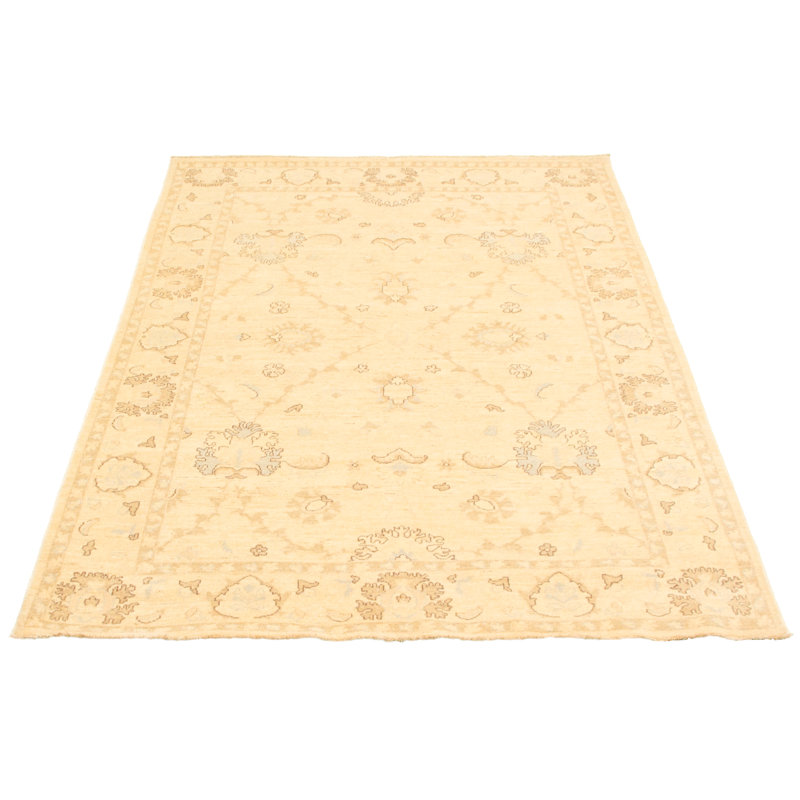Tapis en laine beige ushak 6 pi x 9 po main one-of-kind-noué la 2010 Bazeley