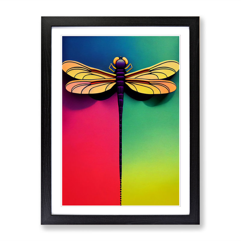 Lelynn Dragonfly Block Colour - Picture Frame Print, 34cm H x 25cm W x 2cm D, Oak