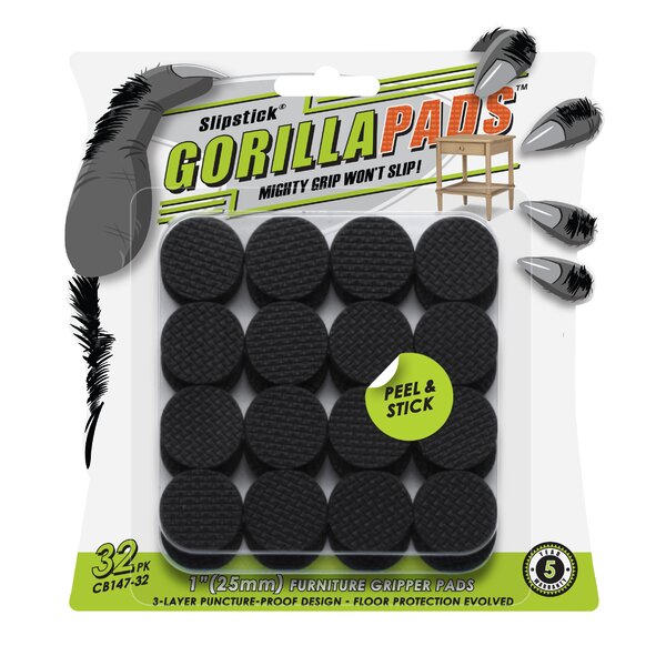 GorillaPads Non Slip Furniture Pads/Floor Grippers (Set of 16 Grips) 2 inch Round Floor Protectors for Under Furniture, Black, CB144-16