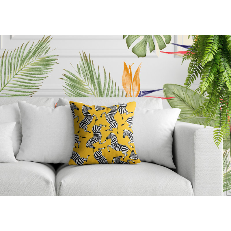 Oreiller carré réversible intérieur / extérieur Kiji Zebra, Carré 17 po, Jaune