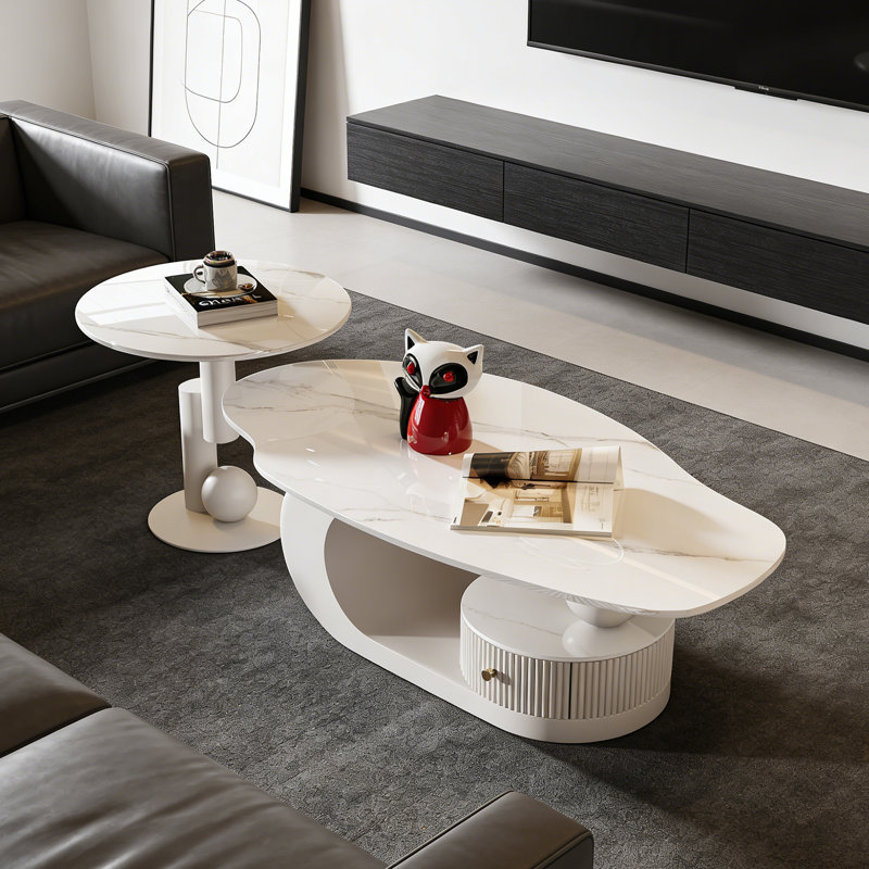 Table basse avec rangement, White, Blanc / Gris, H 15,74 po x L 51,18 po x l 27,55 po