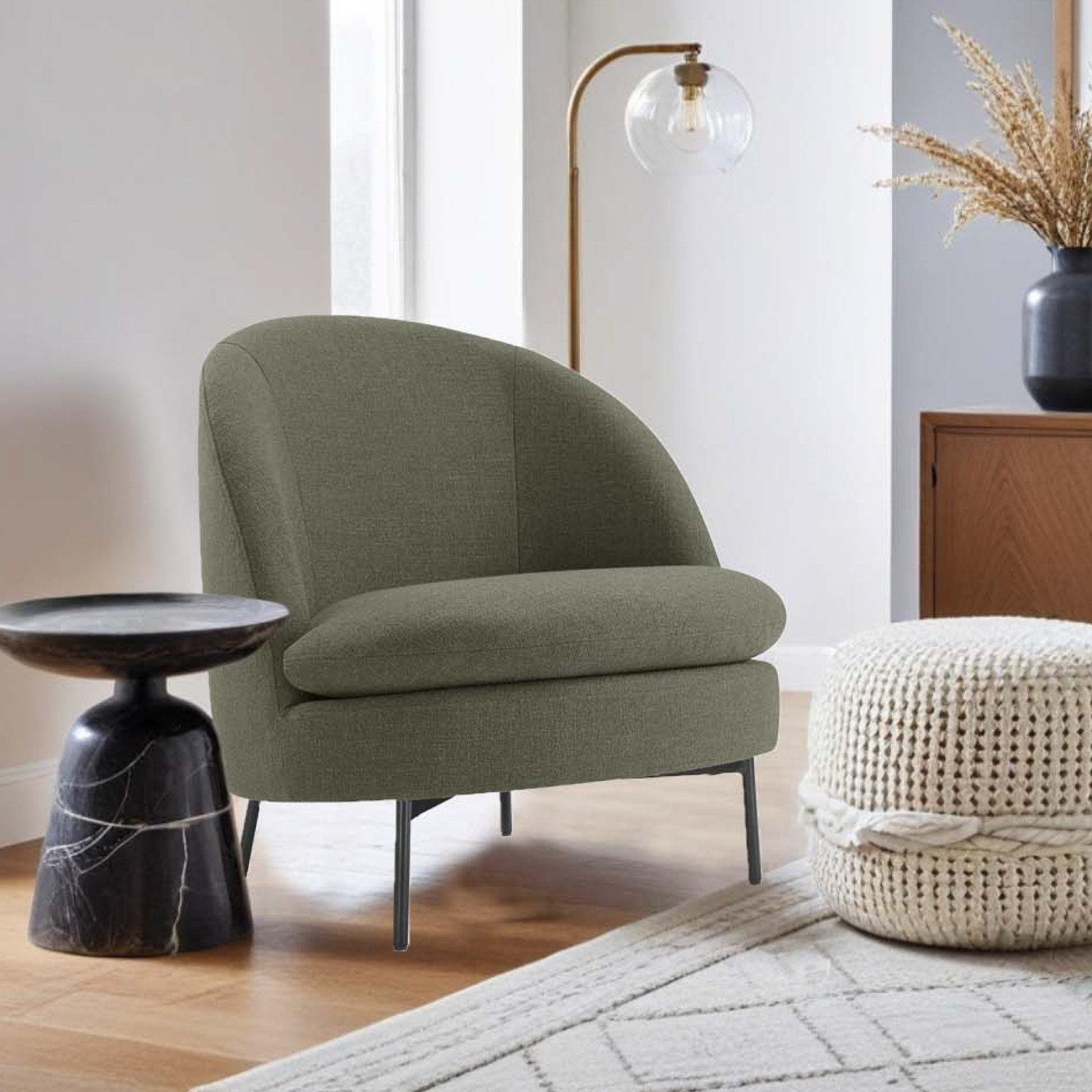 Catana Upholstered Barrel Chair, Nathan Hemp Tweed