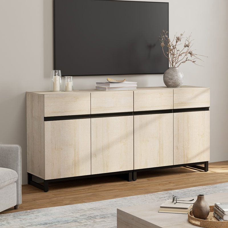 Meuble télé Aadam jusqu'à 70 po, H 30,6 po x L 63 po x l 15,6 po, Beige