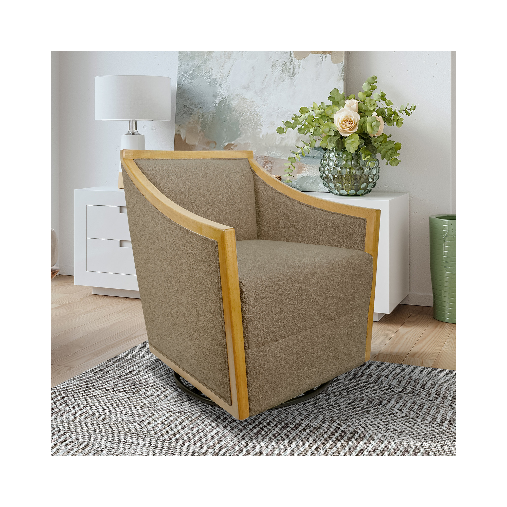 Upholstered Swivel Armchair, Taupe Linen Blend