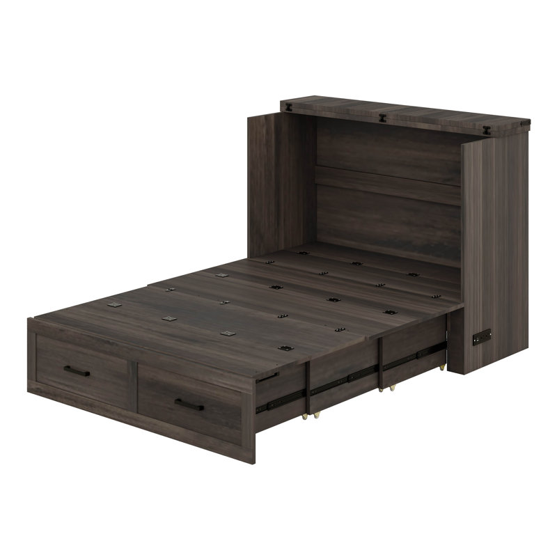 Pratique lit escamotable en bois, livré avec un grand tiroir de rangement et une station de charge pour vos appareils