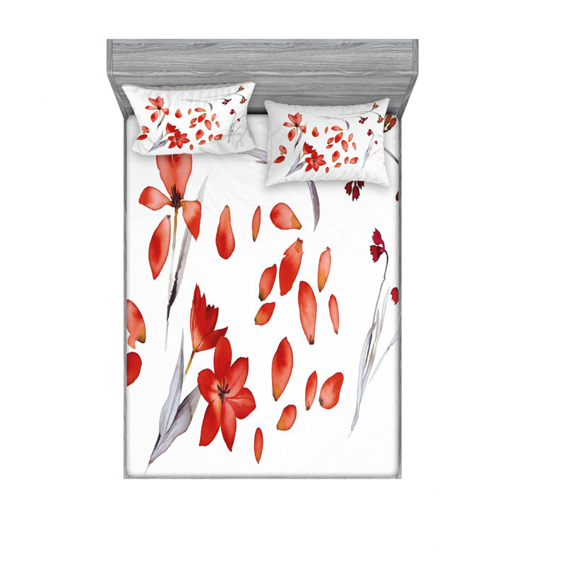 Ensemble de draps floral, fleurs et feuilles d’automne, Ensemble de drap pour grand lit avec drap-housse