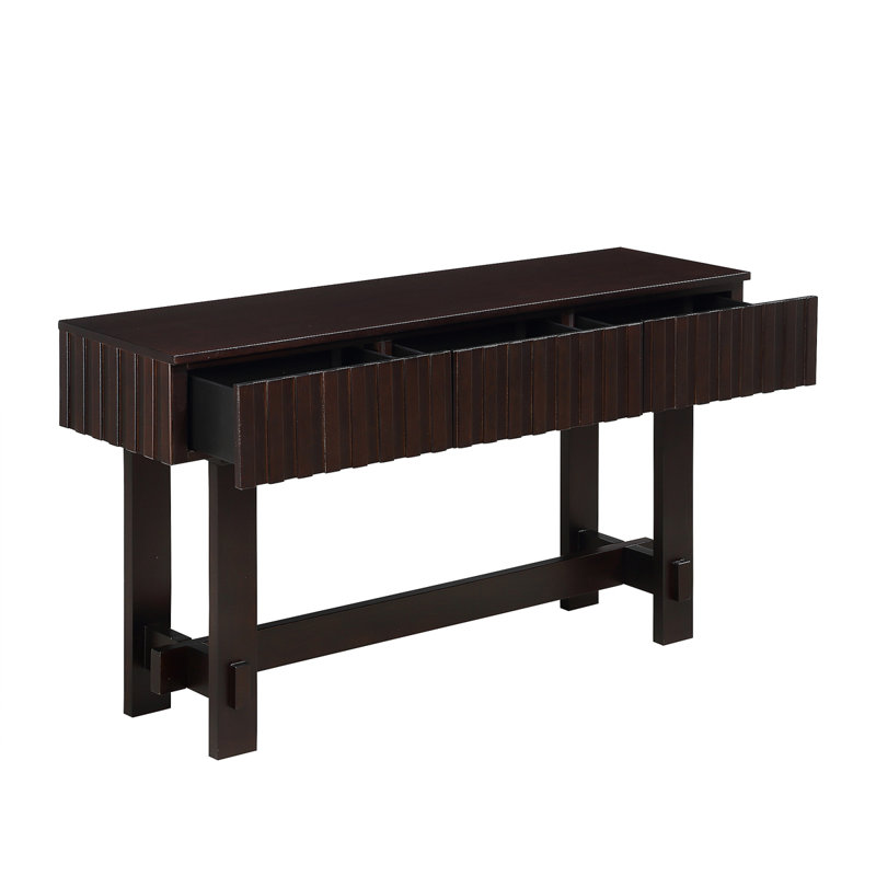 52 Inch Sofa Table With Storage Drawers, Mid Century Farmhouse Fluted Console Table With Solid Wood Legs. Entryway Table For Living Room TV, Hallway Entrance Foyer