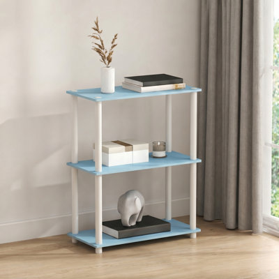 Étagère Turn-N-Tube à 3 niveaux avec présentoir compact et multifonctionnel, 29,5 x 60 x 75 cm, idéale pour le salon, la chambre ou le bureau, bleu clair et blanc.