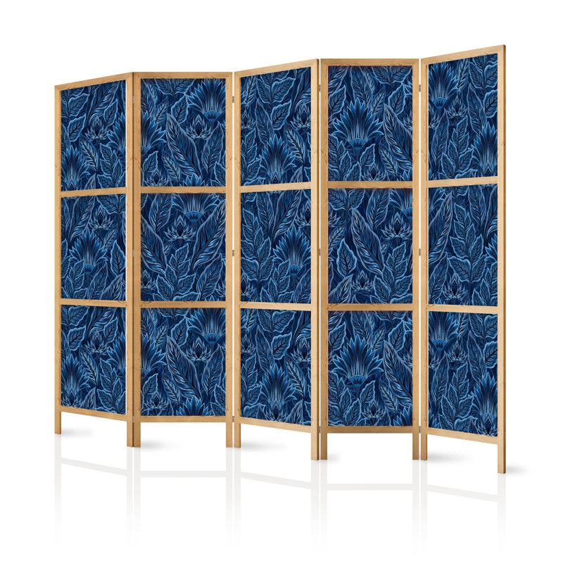 171cm H Solid Wood Folding Room Divider, Blue, 171cm H x 225cm W x 1.2cm D