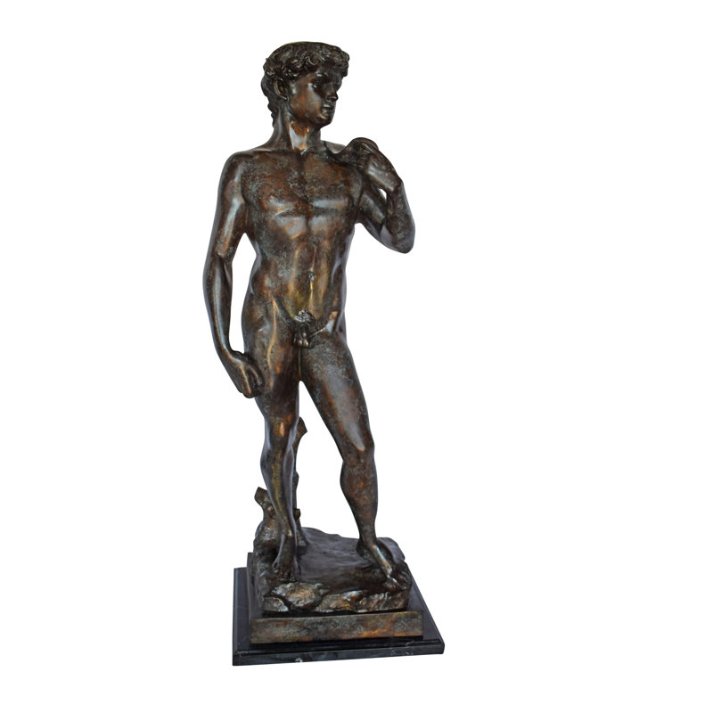 Reproduction de statue en bronze Adrushan David par Michelangelo - Taille: L 13 po x l 10 po x H 36 po.