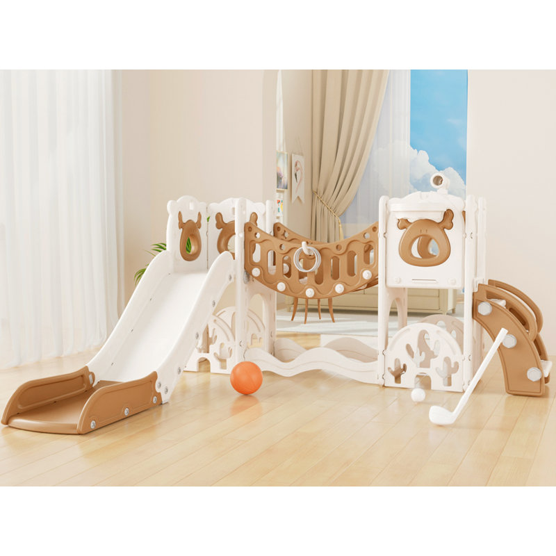 Glissoire 8 en 1 pour tout-petits pour les enfants de 1 à 3 ans avec anneau de basketball pour arches d'escalade convenant à un ensemble de jeu intérieur / extérieur