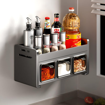 Kitchen Three Compartment Fully Enclosed Stainless Steel Seasoning Rack - High Temperature Resistant And Easy To Clean, Double Capacity Storage Artifact