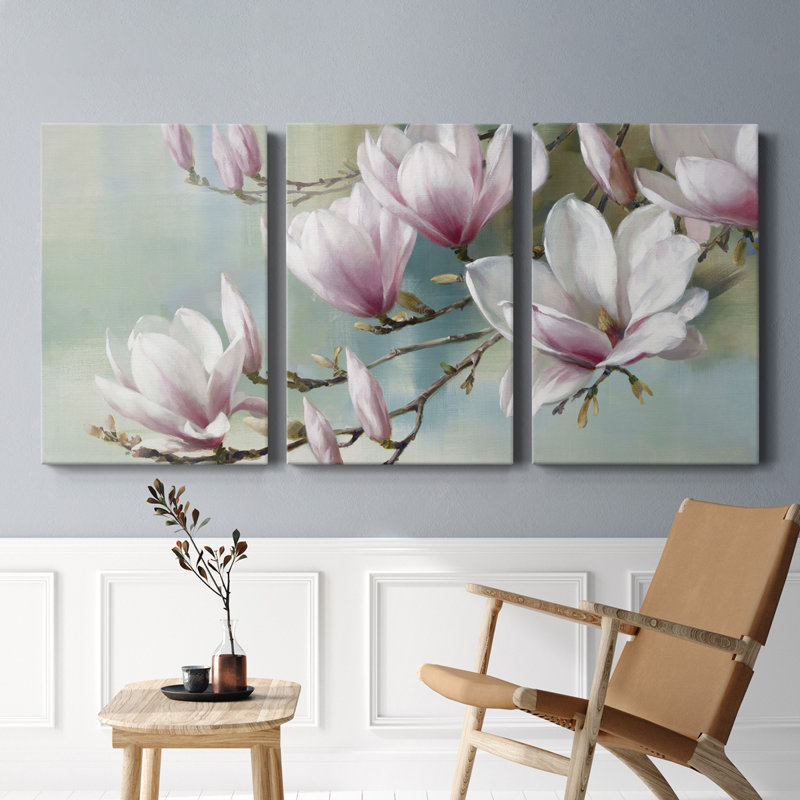 Magnolia Morning - Toile tendue avec châssis de qualité supérieure - Prêt à être accroché, H 36 po x l 72 po x P 1 po