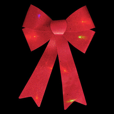 Décoration de Noël en forme de nœud en toile de jute rouge 16 "avec lumières changeantes