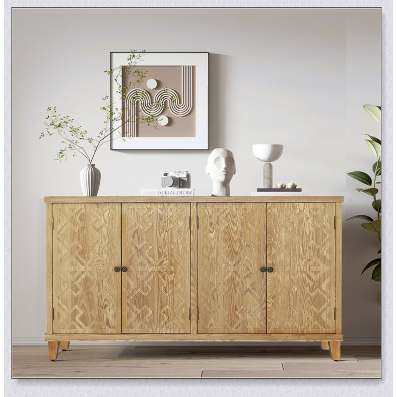 59 Inch Brown Accent Cabinet With 4 Doors, Spacious Storage For Entryway, Living Room, And Dining Room